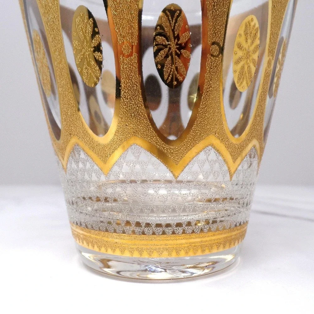 Vintage Culver Imperial Gold Regency White Double Old Fashioned / Lowball Glass